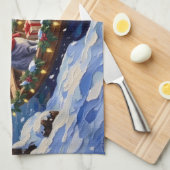 Oriental Blue Cat Christmas Boat Holiday キッチンタオル (四つ折り)