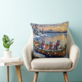 Oriental Blue Cat Christmas Boat Holiday クッション (椅子)