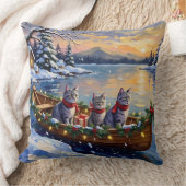 Oriental Blue Cat Christmas Boat Holiday クッション (ブランケット)