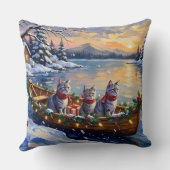 Oriental Blue Cat Christmas Boat Holiday クッション (裏面)