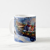 Oriental Blue Cat Christmas Boat Holiday コーヒーマグカップ (正面左)