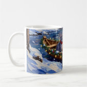 Oriental Blue Cat Christmas Boat Holiday コーヒーマグカップ (左)