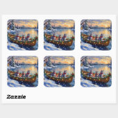 Oriental Blue Cat Christmas Boat Holiday スクエアシール (シート)