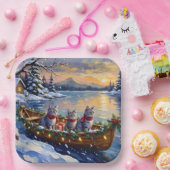 Oriental Blue Cat Christmas Boat Holiday ペーパープレート (パーティー)