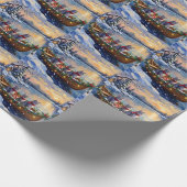 Oriental Blue Cat Christmas Boat Holiday ラッピングペーパー (角)