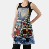 Oriental Blue Cat Christmas Red Truck Holiday エプロン (インサイチュ)