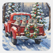 Oriental Blue Cat Christmas Red Truck Holiday スクエアシール (正面)