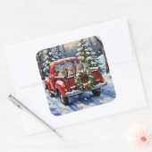 Oriental Blue Cat Christmas Red Truck Holiday スクエアシール (封筒)