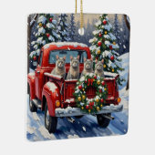 Oriental Blue Cat Christmas Red Truck Holiday セラミックオーナメント (右)