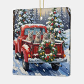 Oriental Blue Cat Christmas Red Truck Holiday セラミックオーナメント (左)