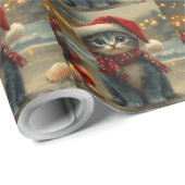 Oriental Blue Cat Christmas Vintage Beach ラッピングペーパー (ロールコーナー)