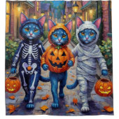 Oriental Blue Cats Trick-or-Treating Halloween  シャワーカーテン (正面)