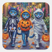 Oriental Blue Cats Trick-or-Treating Halloween  スクエアシール (正面)