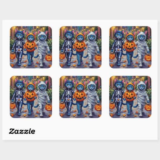 Oriental Blue Cats Trick-or-Treating Halloween  スクエアシール (シート)