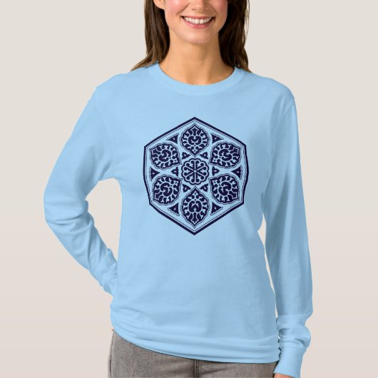 Oriental Blue Turkish Rosette Geometric Vector Art Tシャツ (正面)