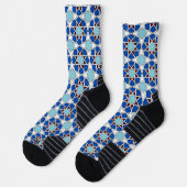 Oriental Blue White Moroccan Geometric Arabesque ソックス (左)