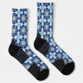 Oriental Blue White Moroccan Geometric Arabesque ソックス (右)