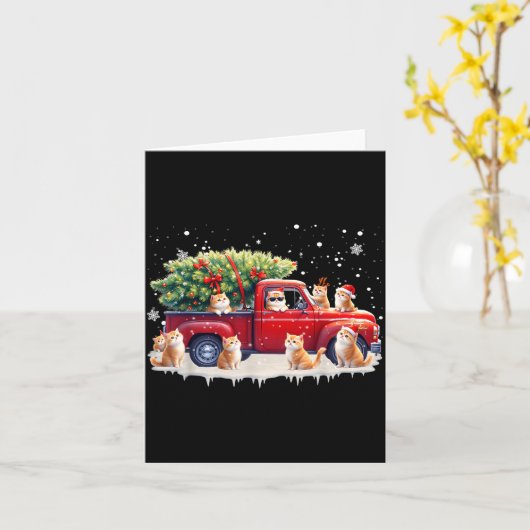 Oriental Cat Red Truck Christmas Tree Santa Ugly X カード (黄色い花)