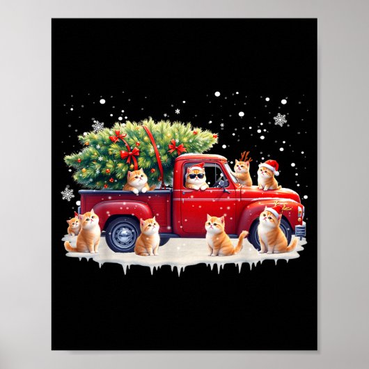 Oriental Cat Red Truck Christmas Tree Santa Ugly X ポスター (正面)