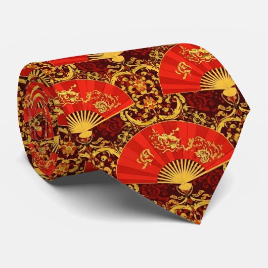 Oriental Fan with Golden Pattern ネクタイ (ロール)
