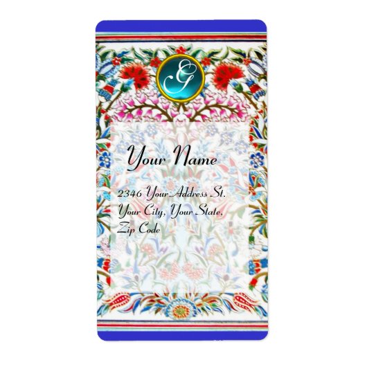 ORIENTAL  FLOWERS DAMASK MONOGRAM Blue Red ラベル (正面)