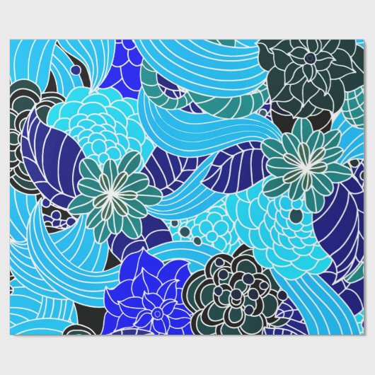 Oriental Pattern in Blue Shades Wrapping Paper ラッピングペーパー (フラット)