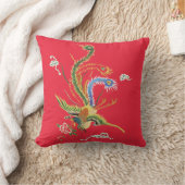 Oriental Pheasant on Bright Red Pillow クッション (ブランケット)