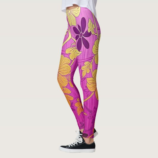 ORIENTAL Pink Golden Pattern - Leggings  レギンス (左)