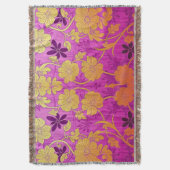 ORIENTAL Pink Golden Pattern - Throw Blanket スローブランケット (正面縦)