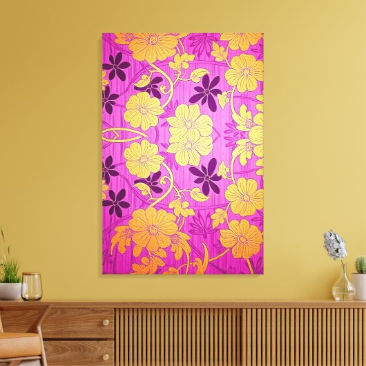 ORIENTAL Pink Golden Pattern - Wrapped Canvas キャンバスプリント (インサイチュ (リビング))