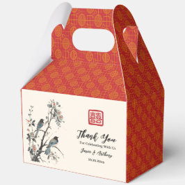 Oriental red flower bird Chinese wedding フェイバーボックス