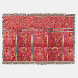 ORIENTAL Red Golden Pattern - Throw Blanket スローブランケット