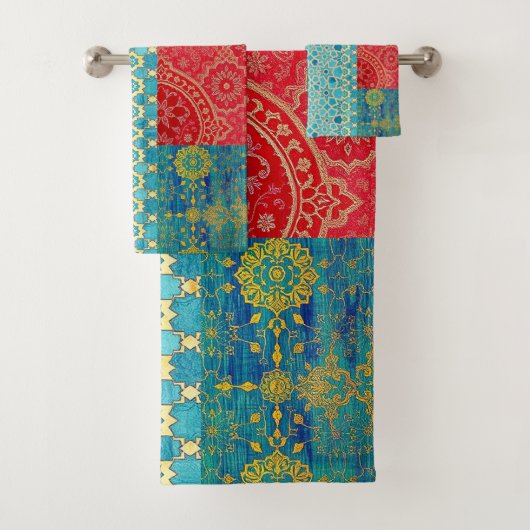 ORIENTAL Red Turquoise Pattern - Bath Towel Set バスタオルセット (インサイチュ)