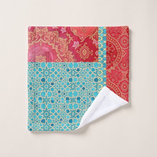 ORIENTAL Red Turquoise Pattern - Bath Towel Set バスタオルセット (ウォッシュタオル)