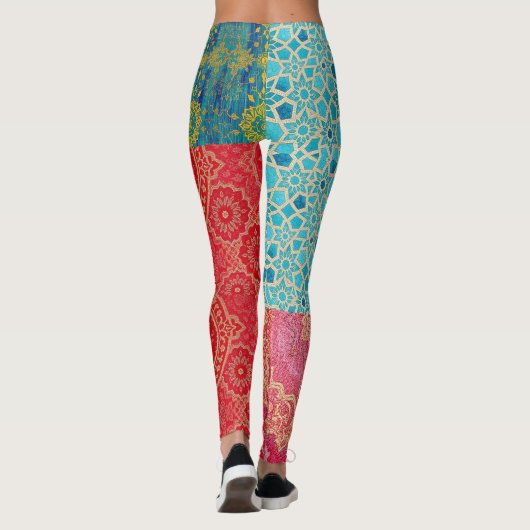 ORIENTAL Red Turquoise Pattern - Leggings  レギンス (裏面)