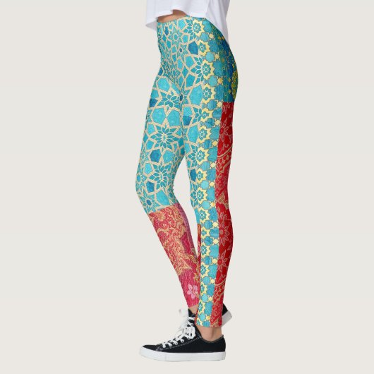 ORIENTAL Red Turquoise Pattern - Leggings レギンス (左)