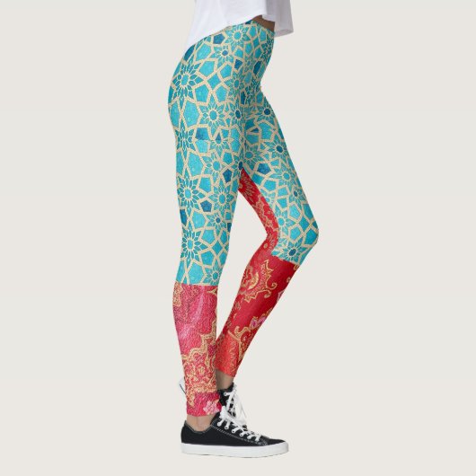 ORIENTAL Red Turquoise Pattern - Leggings  レギンス (右)