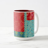 ORIENTAL Red Turquoise Pattern - Mug, Cup ツートーンマグカップ (正面右)