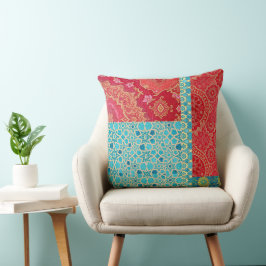 ORIENTAL Red Turquoise Pattern - Pillow クッション