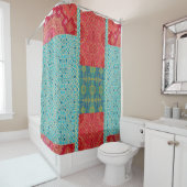 Oriental Red Turquoise Pattern - Shower Curtain シャワーカーテン (インサイチュ)