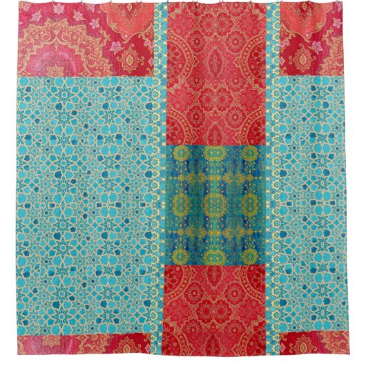 Oriental Red Turquoise Pattern - Shower Curtain シャワーカーテン (正面)