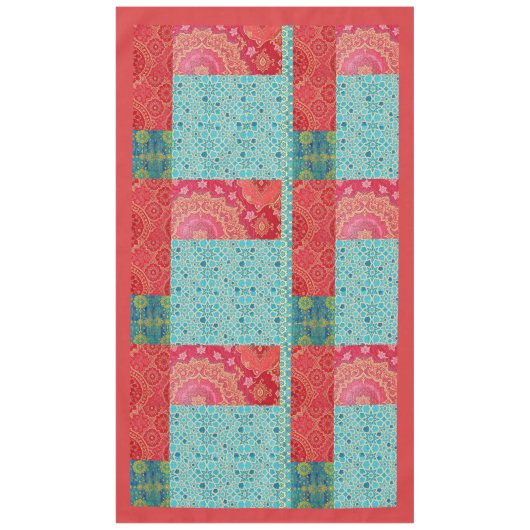 ORIENTAL Red Turquoise Pattern - Tablecloth テーブルクロス (正面)