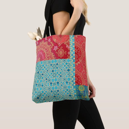 ORIENTAL Red Turquoise Pattern - Tote Bag トートバッグ (クローズアップ)