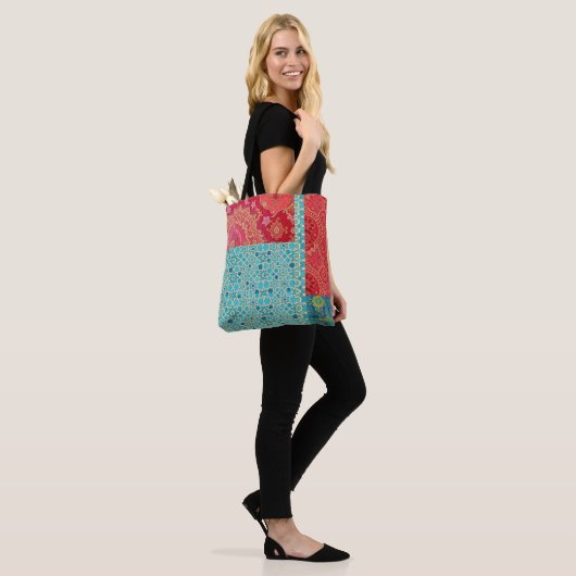 ORIENTAL Red Turquoise Pattern - Tote Bag トートバッグ (モデル)