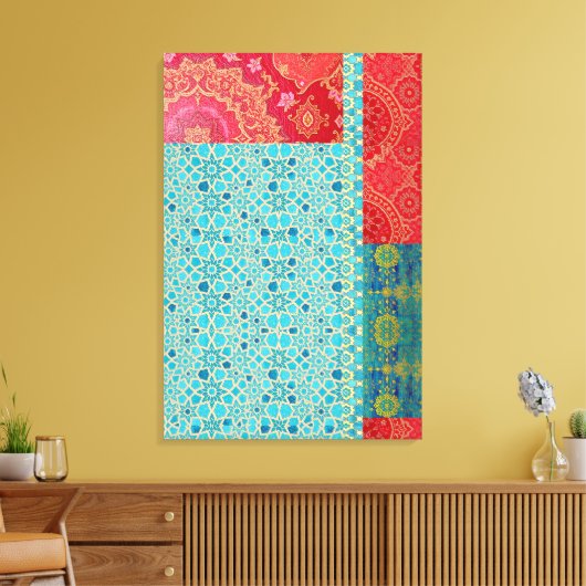 ORIENTAL Red Turquoise Pattern - Wrapped Canvas キャンバスプリント (インサイチュ (リビング))