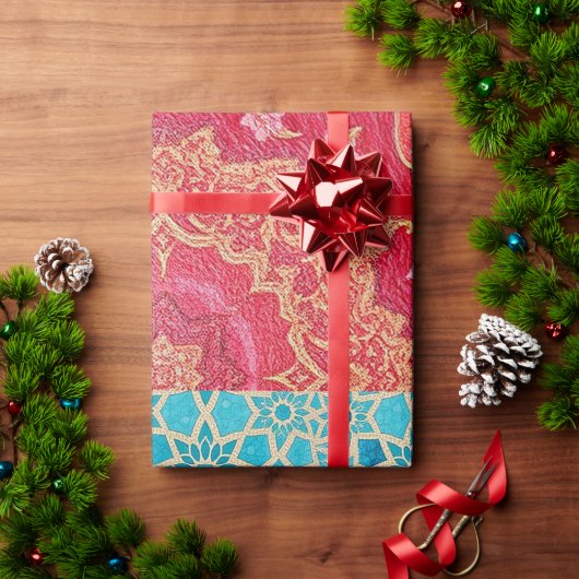 ORIENTAL Red Turquoise Pattern - Wrapping Paper ラッピングペーパー (クリスマスギフト)