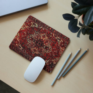 Oriental rug design in  dark red マウスパッド