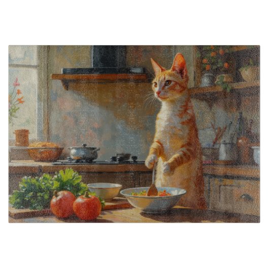 Oriental Shorthair Cat Cooking in Kitchen カッティングボード (正面)