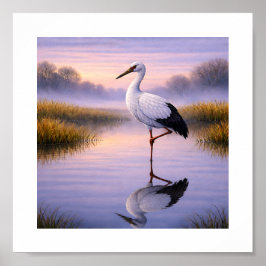 Oriental Stork at Dusk – Japanese Wild Birds Art ポスター