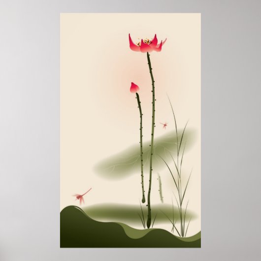 Oriental style painting, tall Lotus ポスター (正面)